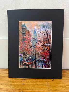 Cityscape Art Print Featuring Empire State Building in Black Mat